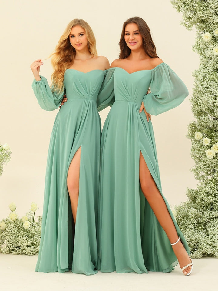 A-Line/Princess Sweetheart Floor-Length Long Bridesmaid Dresses with Split Side &amp; Ruffles