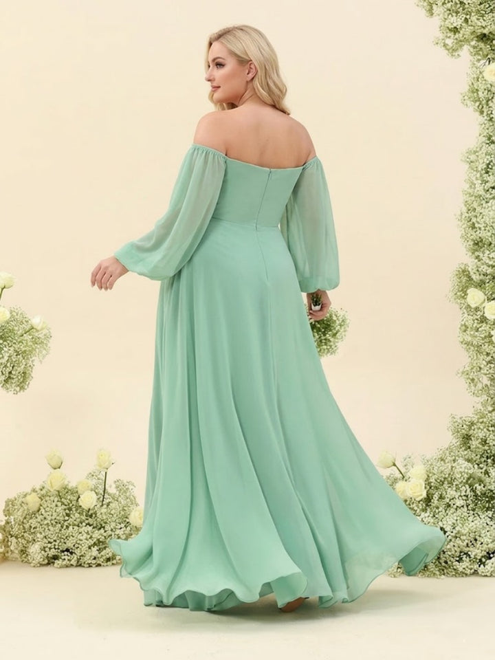 A-Line/Princess Sweetheart Floor-Length Long Plus Size Bridesmaid Dresses with Split Side &amp; Ruffles