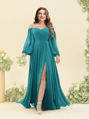 A-Line/Princess Sweetheart Floor-Length Long Plus Size Bridesmaid Dresses with Split Side & Ruffles