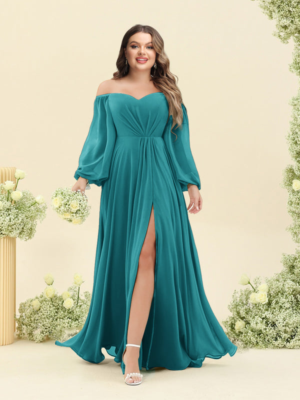 A-Line/Princess Sweetheart Floor-Length Long Plus Size Bridesmaid Dresses with Split Side & Ruffles