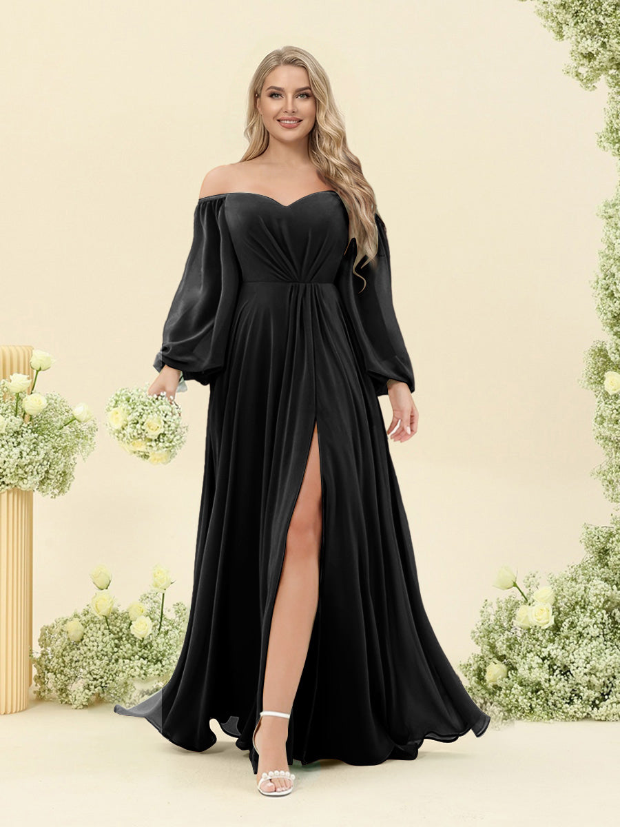 A-Line/Princess Sweetheart Floor-Length Long Plus Size Bridesmaid Dresses with Split Side &amp; Ruffles