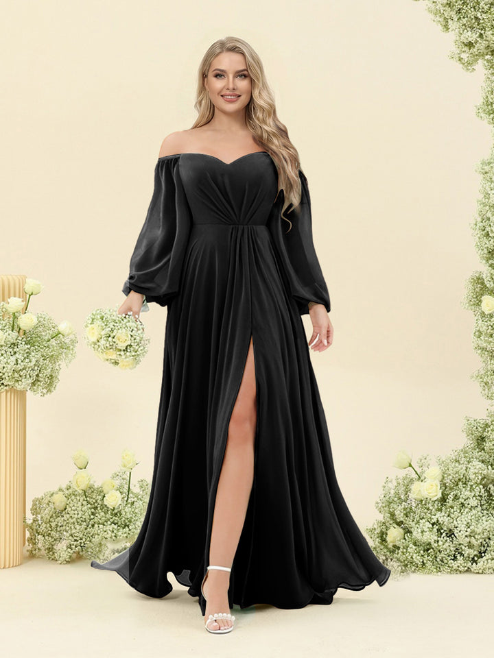 A-Line/Princess Sweetheart Floor-Length Long Plus Size Bridesmaid Dresses with Split Side &amp; Ruffles