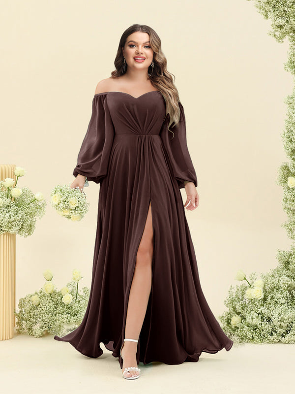 A-Line/Princess Sweetheart Floor-Length Long Plus Size Bridesmaid Dresses with Split Side & Ruffles