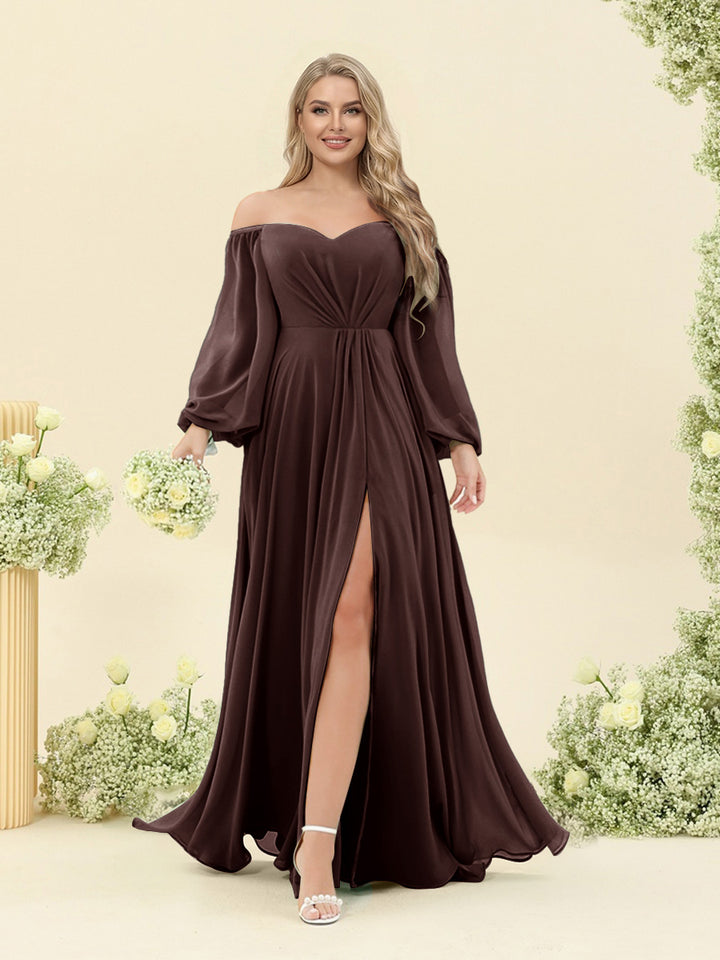 A-Line/Princess Sweetheart Floor-Length Long Plus Size Bridesmaid Dresses with Split Side &amp; Ruffles
