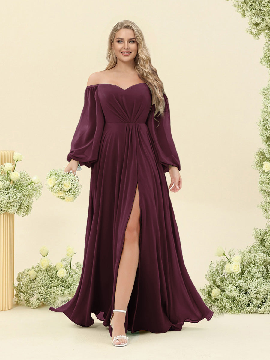 A-Line/Princess Sweetheart Floor-Length Long Plus Size Bridesmaid Dresses with Split Side &amp; Ruffles