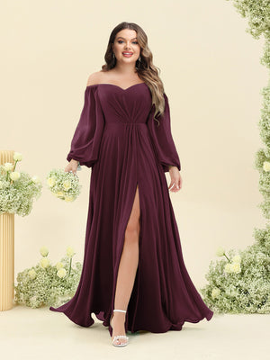 A-Line/Princess Sweetheart Floor-Length Long Plus Size Bridesmaid Dresses with Split Side & Ruffles