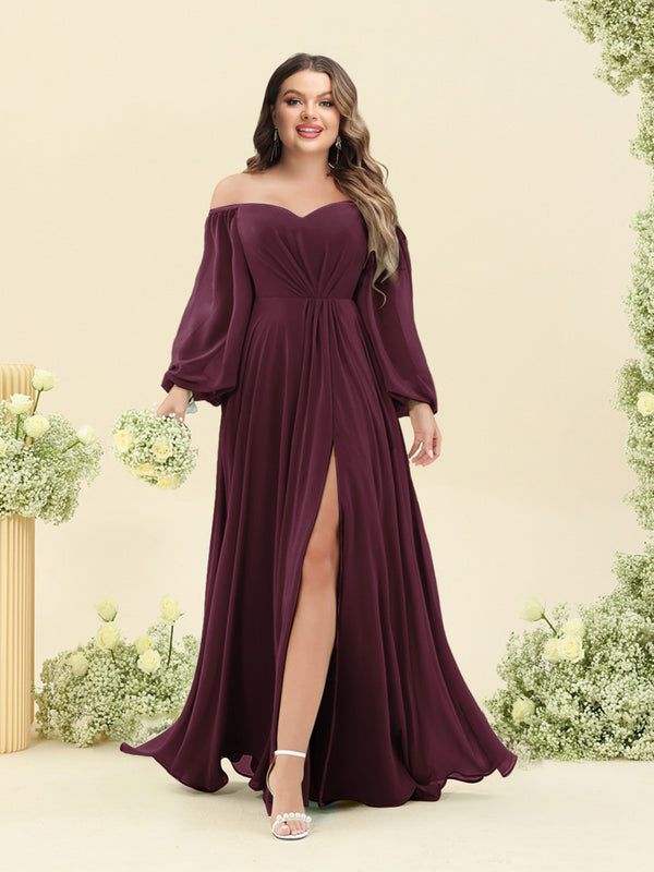 A-Line/Princess Sweetheart Floor-Length Long Plus Size Bridesmaid Dresses with Split Side & Ruffles
