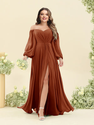 A-Line/Princess Sweetheart Floor-Length Long Plus Size Bridesmaid Dresses with Split Side & Ruffles