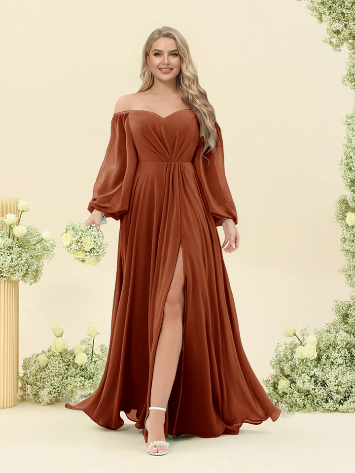 A-Line/Princess Sweetheart Floor-Length Long Plus Size Bridesmaid Dresses with Split Side &amp; Ruffles