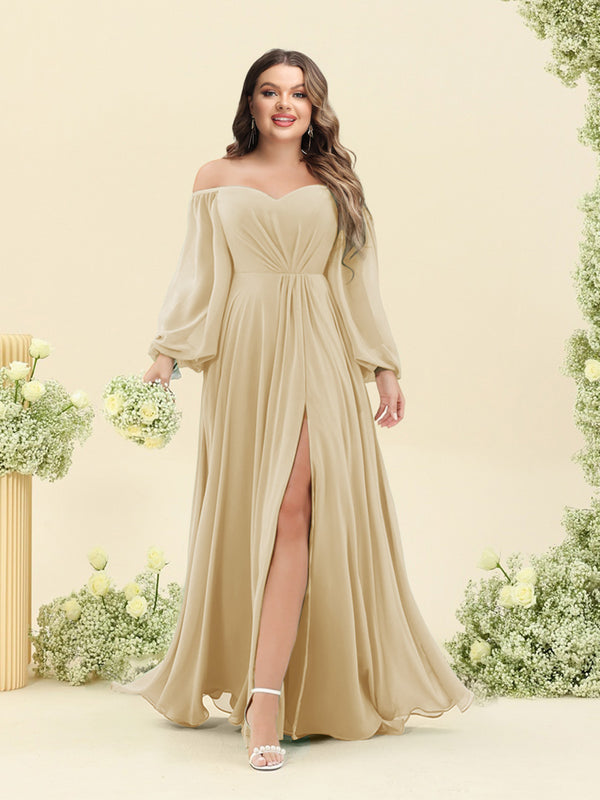 A-Line/Princess Sweetheart Floor-Length Long Plus Size Bridesmaid Dresses with Split Side & Ruffles