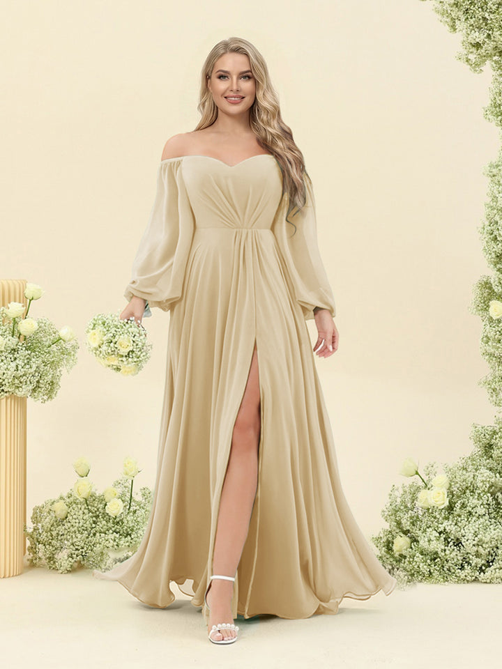 A-Line/Princess Sweetheart Floor-Length Long Plus Size Bridesmaid Dresses with Split Side &amp; Ruffles