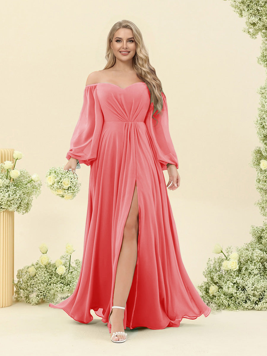 A-Line/Princess Sweetheart Floor-Length Long Plus Size Bridesmaid Dresses with Split Side &amp; Ruffles