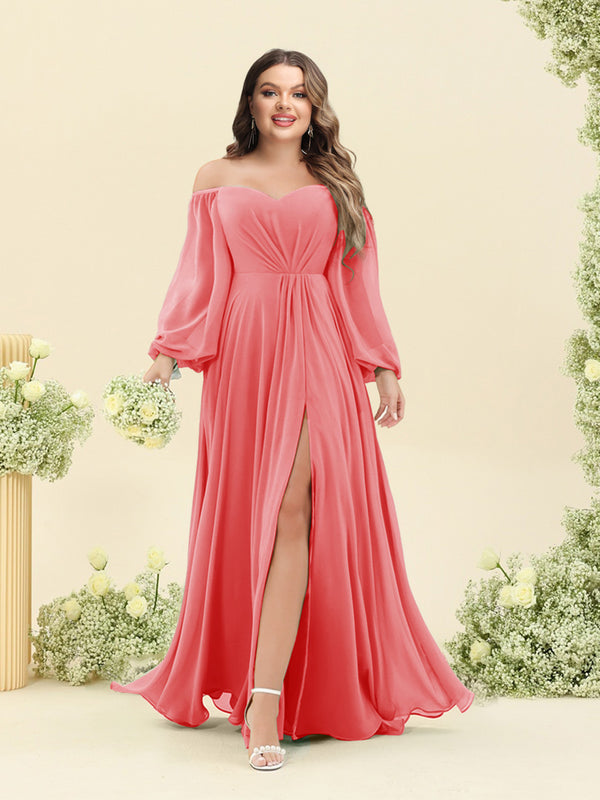 A-Line/Princess Sweetheart Floor-Length Long Plus Size Bridesmaid Dresses with Split Side & Ruffles