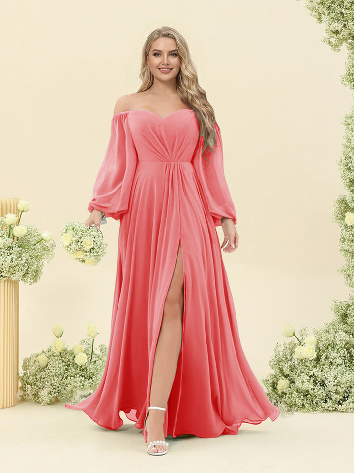 A-Line/Princess Sweetheart Floor-Length Long Plus Size Bridesmaid Dresses with Split Side &amp; Ruffles