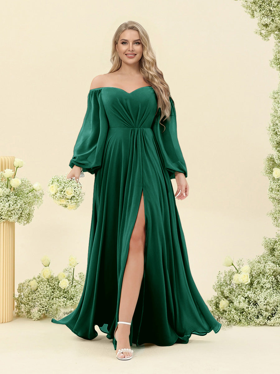 A-Line/Princess Sweetheart Floor-Length Long Plus Size Bridesmaid Dresses with Split Side &amp; Ruffles