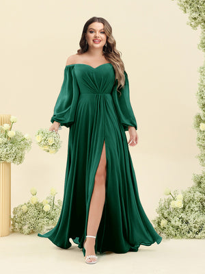 A-Line/Princess Sweetheart Floor-Length Long Plus Size Bridesmaid Dresses with Split Side & Ruffles