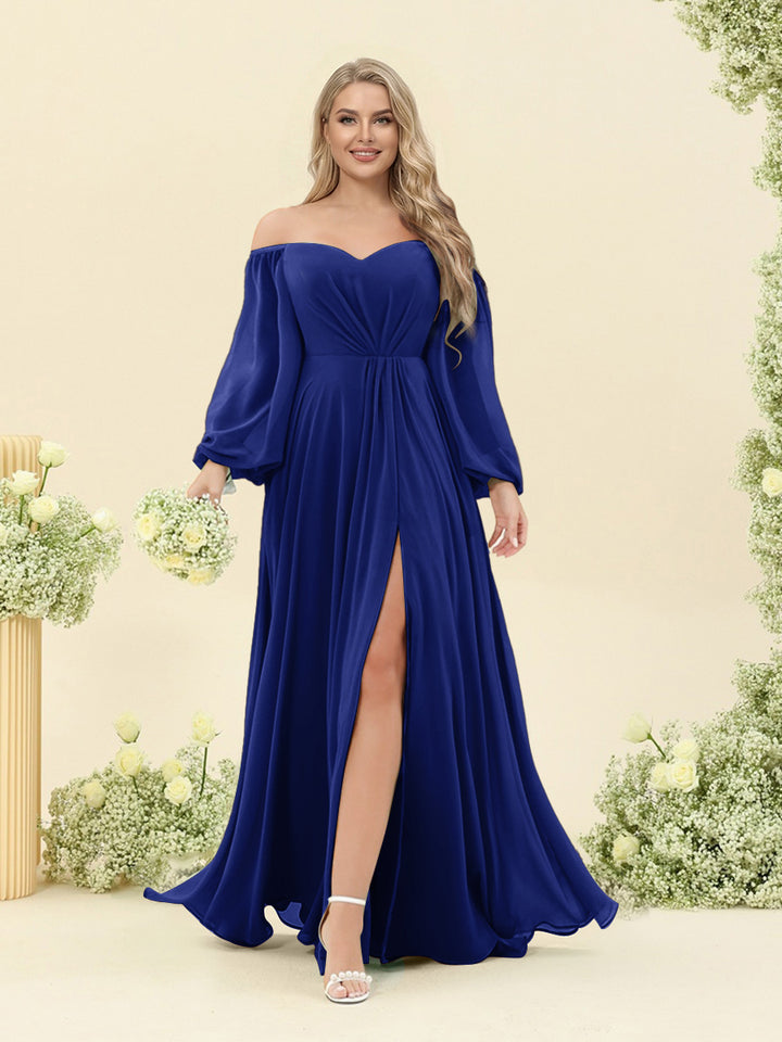 A-Line/Princess Sweetheart Floor-Length Long Plus Size Bridesmaid Dresses with Split Side &amp; Ruffles