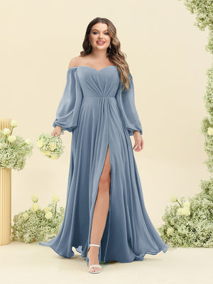 A-Line/Princess Sweetheart Floor-Length Long Plus Size Bridesmaid Dresses with Split Side & Ruffles