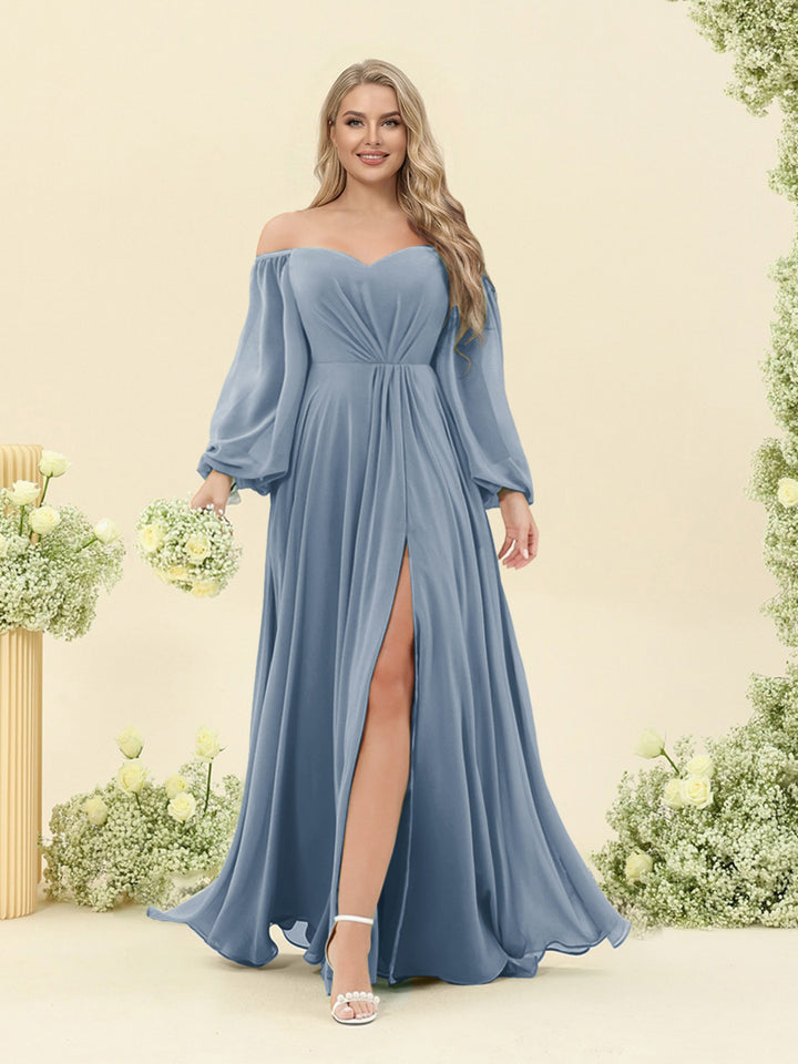 A-Line/Princess Sweetheart Floor-Length Long Plus Size Bridesmaid Dresses with Split Side &amp; Ruffles