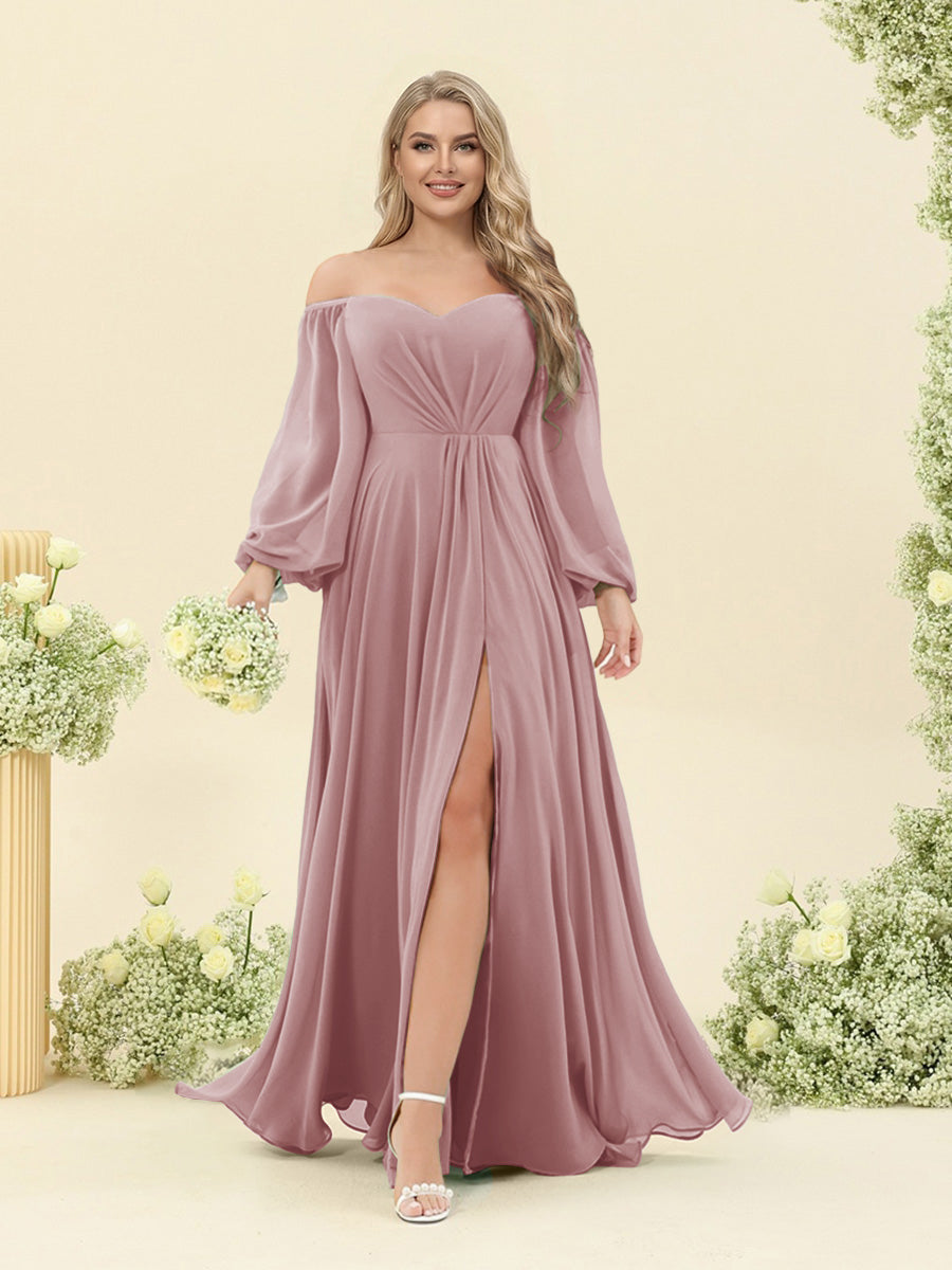 A-Line/Princess Sweetheart Floor-Length Long Plus Size Bridesmaid Dresses with Split Side &amp; Ruffles