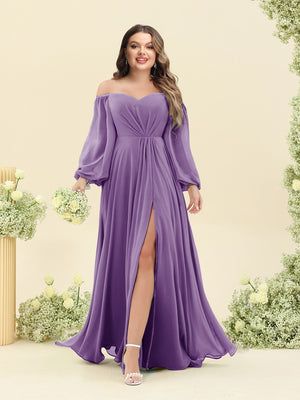 A-Line/Princess Sweetheart Floor-Length Long Plus Size Bridesmaid Dresses with Split Side & Ruffles