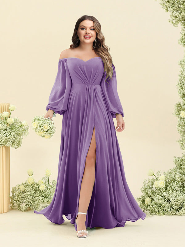 A-Line/Princess Sweetheart Floor-Length Long Plus Size Bridesmaid Dresses with Split Side & Ruffles