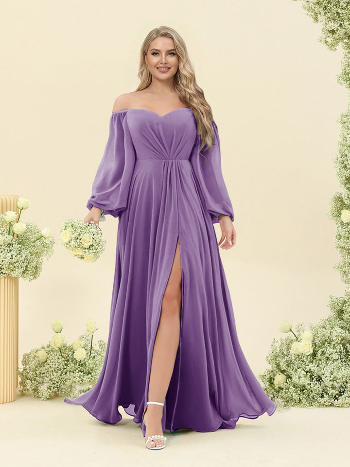 A-Line/Princess Sweetheart Floor-Length Long Plus Size Bridesmaid Dresses with Split Side &amp; Ruffles