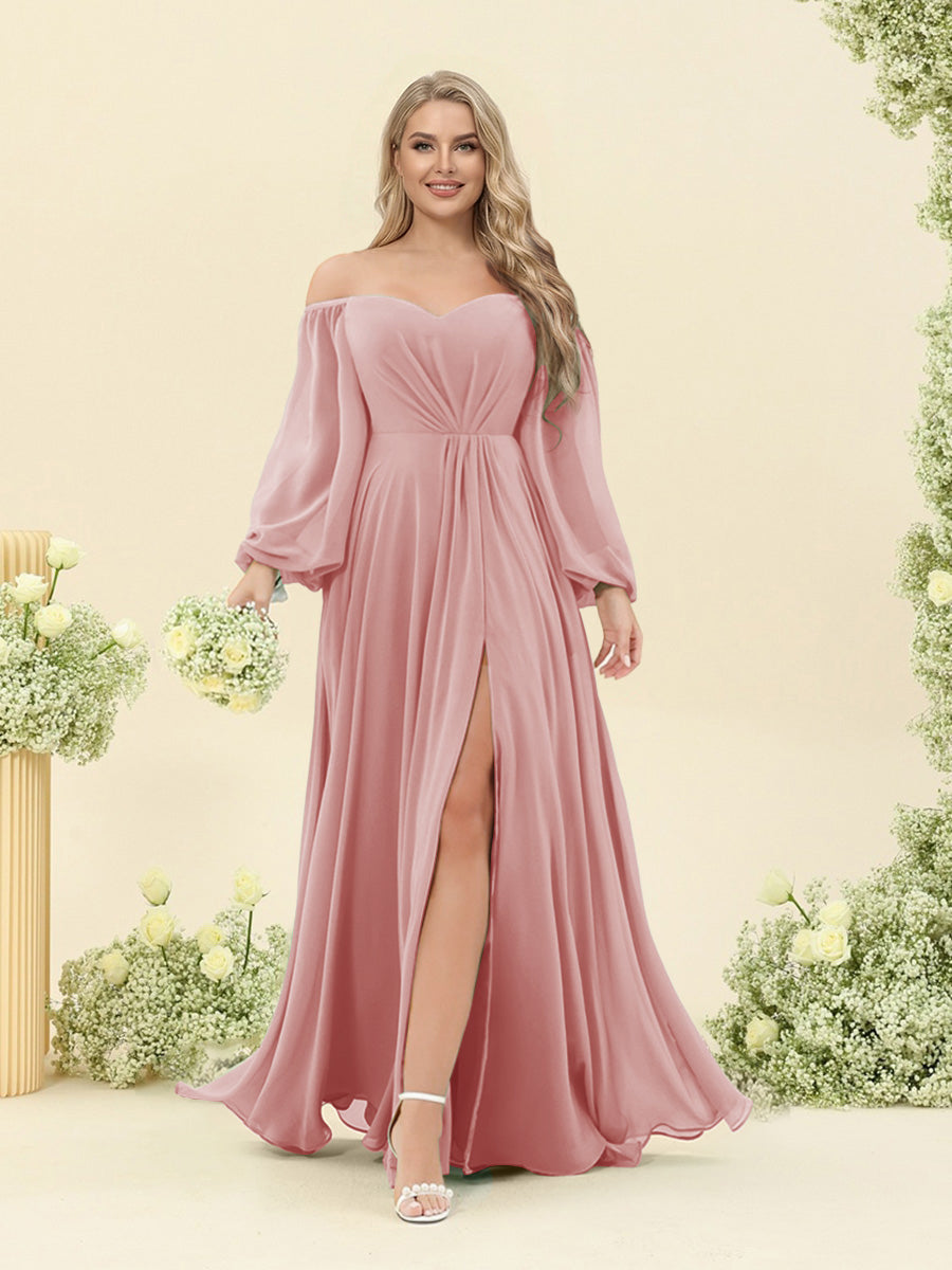 Lavetir Dusty Rose A-Line/Princess Sweetheart Floor-Length Long Plus Size Bridesmaid Dresses with Split Side & Ruffles 2026