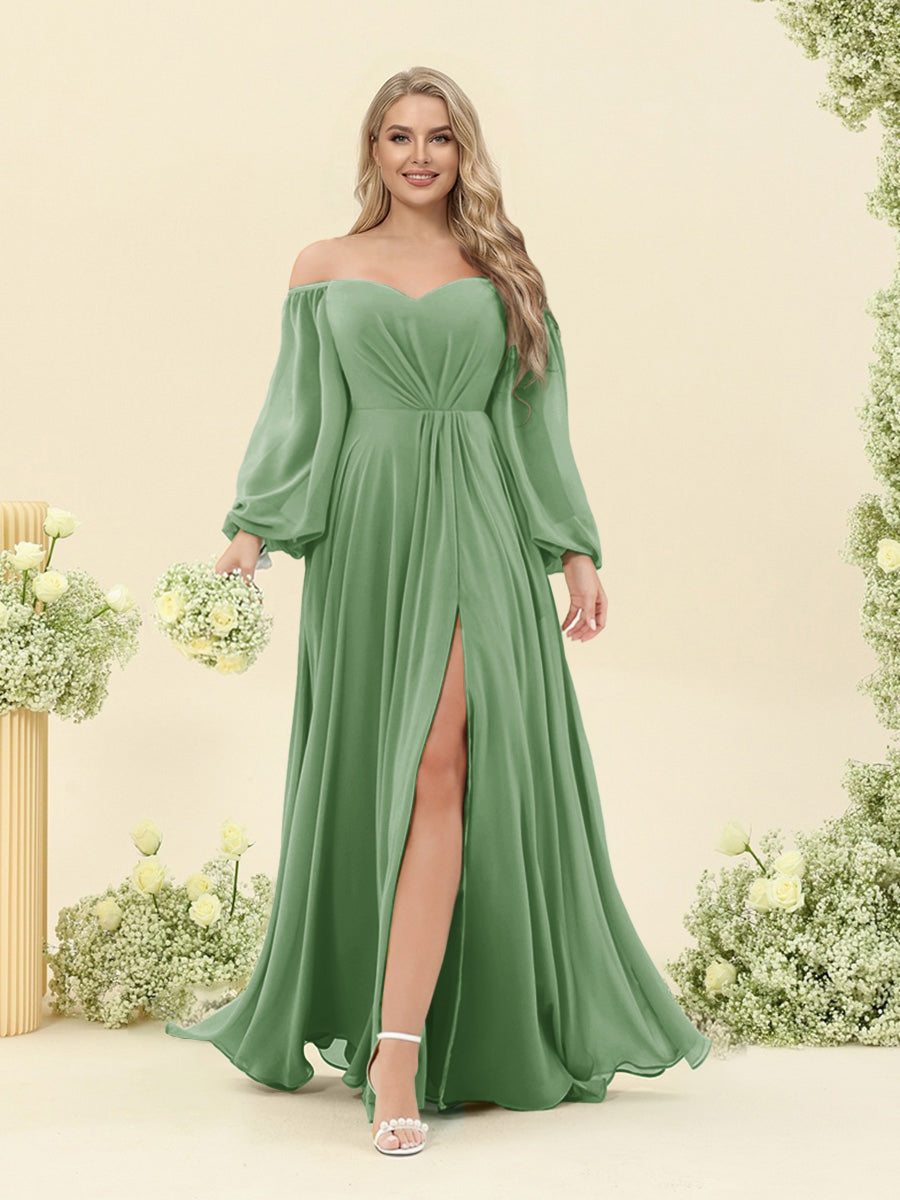 A-Line/Princess Sweetheart Floor-Length Long Plus Size Bridesmaid Dresses with Split Side &amp; Ruffles