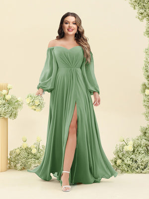 A-Line/Princess Sweetheart Floor-Length Long Plus Size Bridesmaid Dresses with Split Side & Ruffles