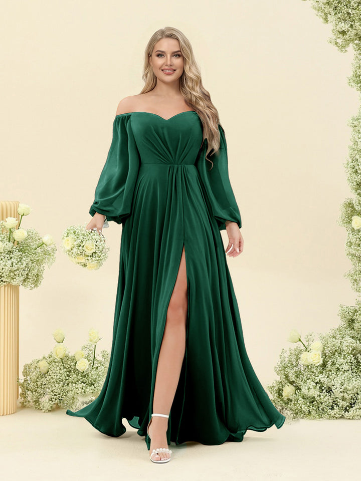 A-Line/Princess Sweetheart Floor-Length Long Plus Size Bridesmaid Dresses with Split Side &amp; Ruffles
