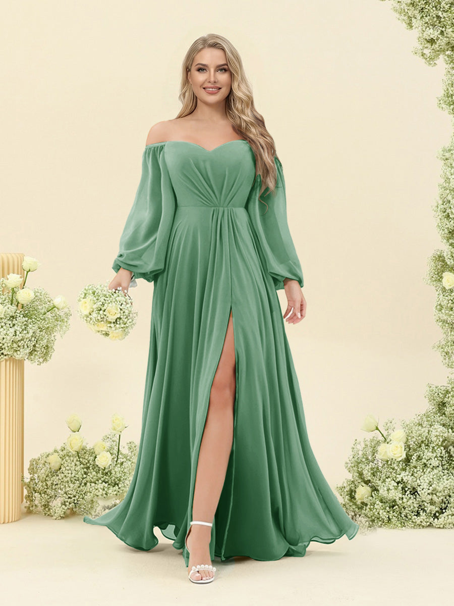 A-Line/Princess Sweetheart Floor-Length Long Plus Size Bridesmaid Dresses with Split Side &amp; Ruffles