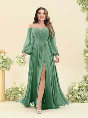 A-Line/Princess Sweetheart Floor-Length Long Plus Size Bridesmaid Dresses with Split Side & Ruffles