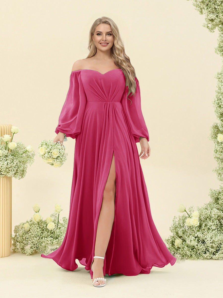 A-Line/Princess Sweetheart Floor-Length Long Plus Size Bridesmaid Dresses with Split Side &amp; Ruffles