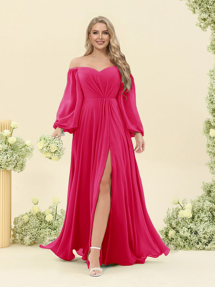 A-Line/Princess Sweetheart Floor-Length Long Plus Size Bridesmaid Dresses with Split Side &amp; Ruffles
