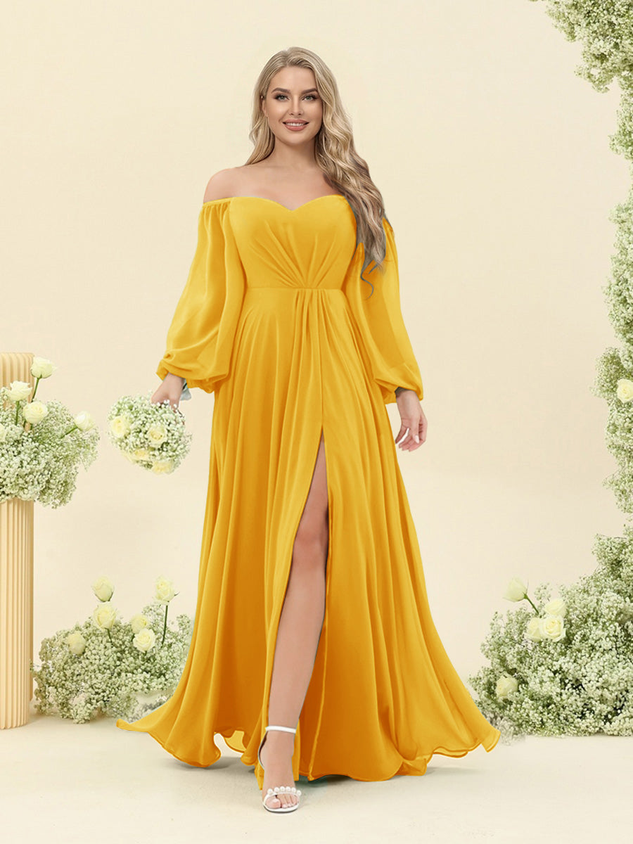 A-Line/Princess Sweetheart Floor-Length Long Plus Size Bridesmaid Dresses with Split Side &amp; Ruffles