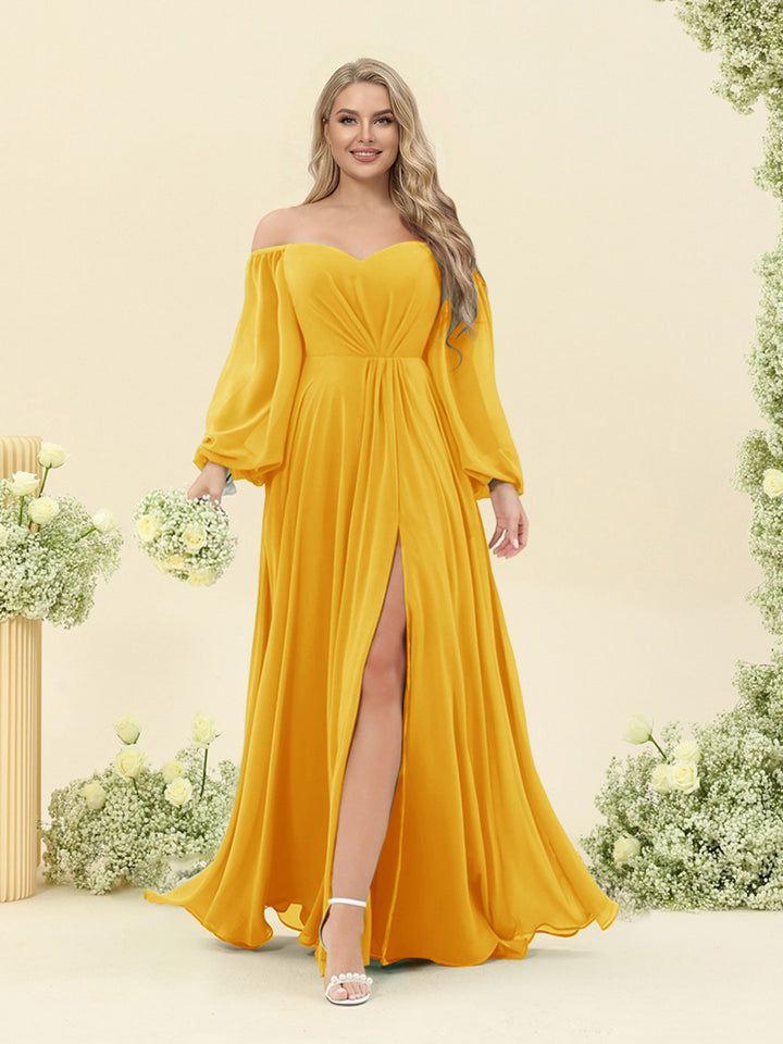 A-Line/Princess Sweetheart Floor-Length Long Plus Size Bridesmaid Dresses with Split Side &amp; Ruffles