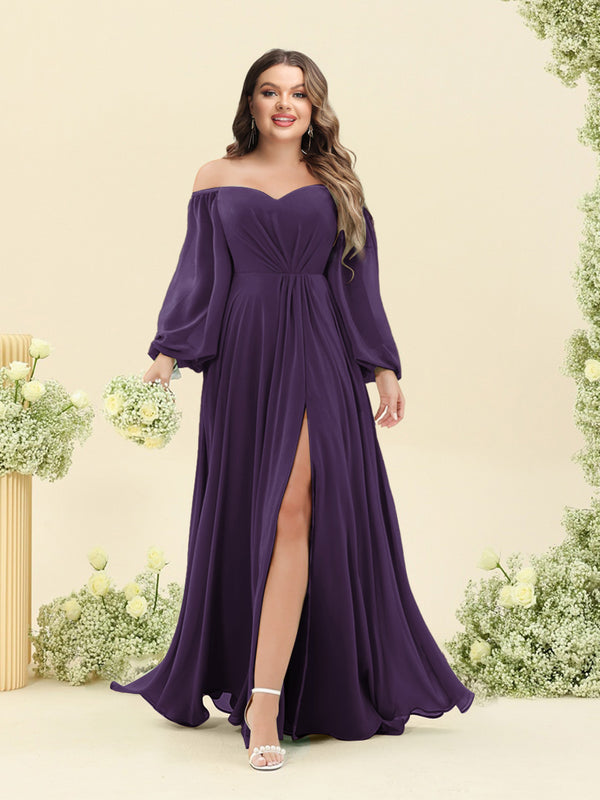 A-Line/Princess Sweetheart Floor-Length Long Plus Size Bridesmaid Dresses with Split Side & Ruffles