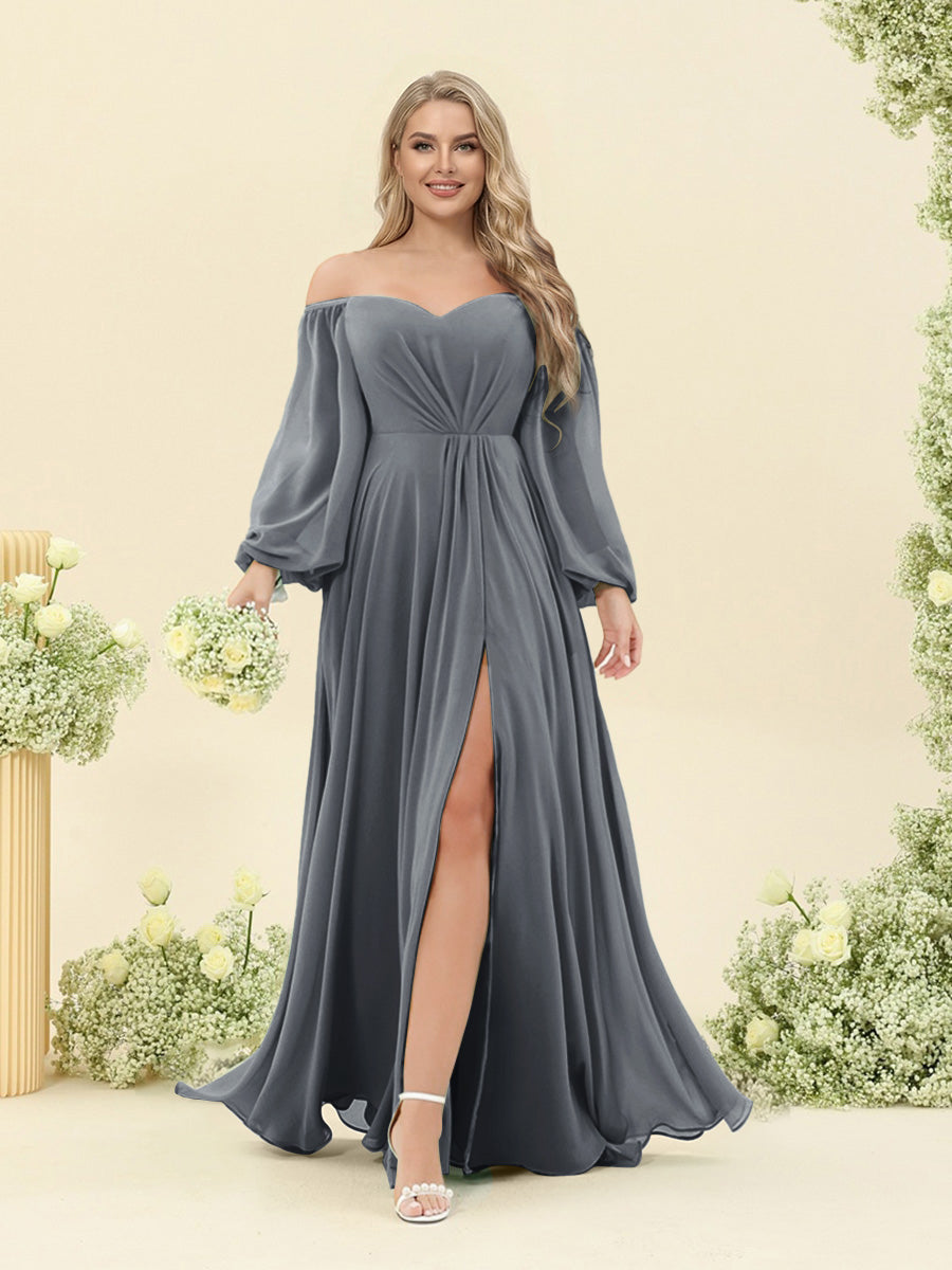 A-Line/Princess Sweetheart Floor-Length Long Plus Size Bridesmaid Dresses with Split Side &amp; Ruffles