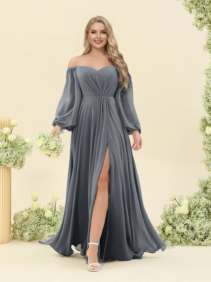 A-Line/Princess Sweetheart Floor-Length Long Plus Size Bridesmaid Dresses with Split Side &amp; Ruffles