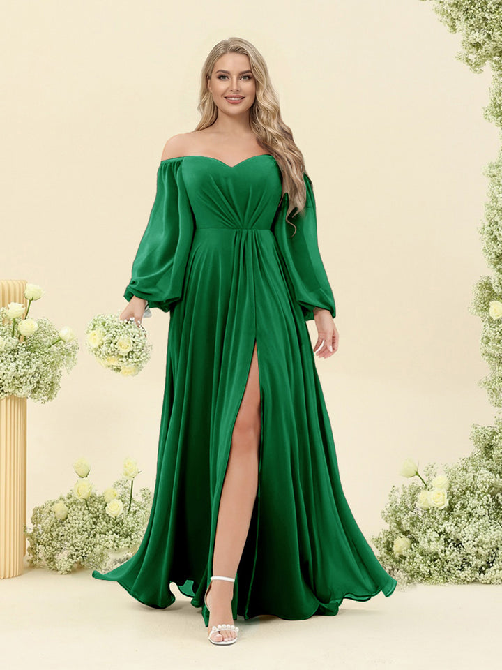 A-Line/Princess Sweetheart Floor-Length Long Plus Size Bridesmaid Dresses with Split Side &amp; Ruffles