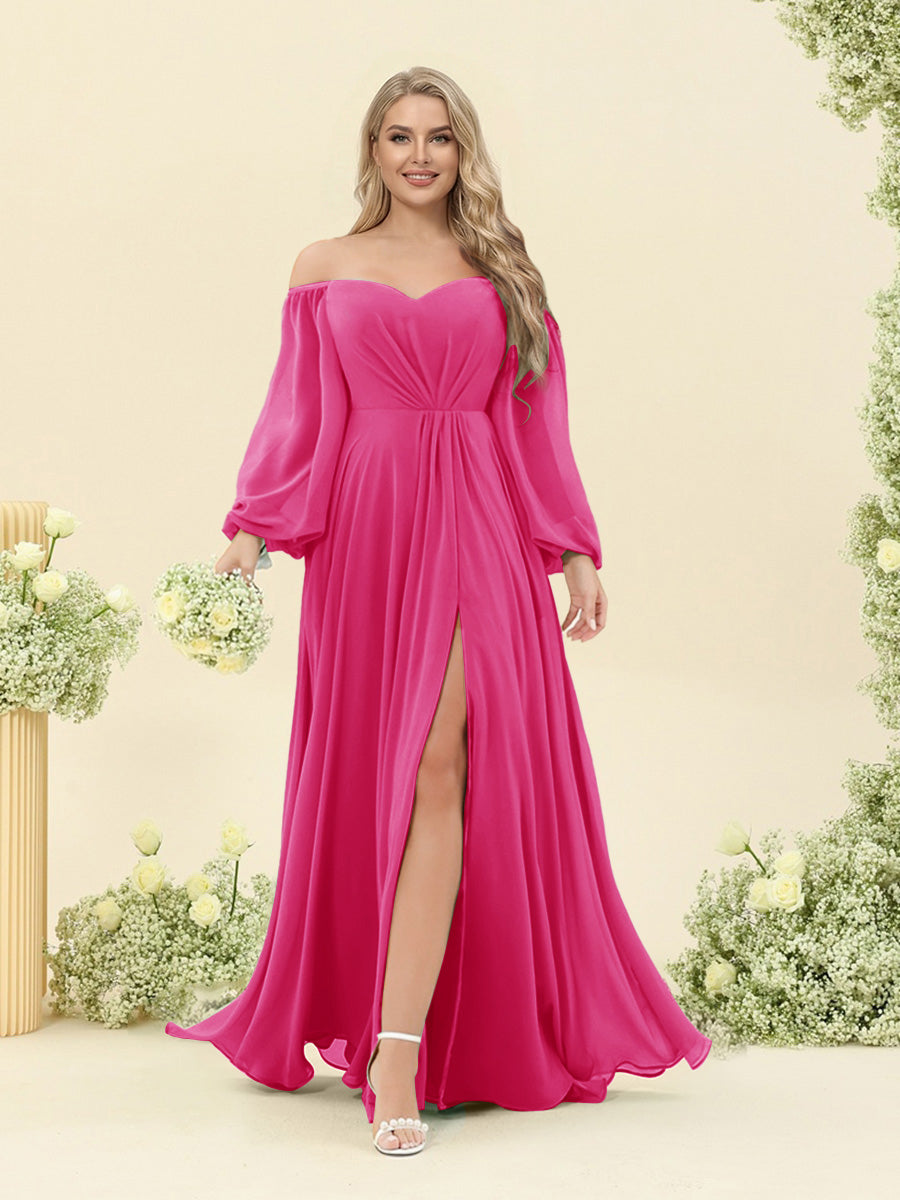 A-Line/Princess Sweetheart Floor-Length Long Plus Size Bridesmaid Dresses with Split Side &amp; Ruffles