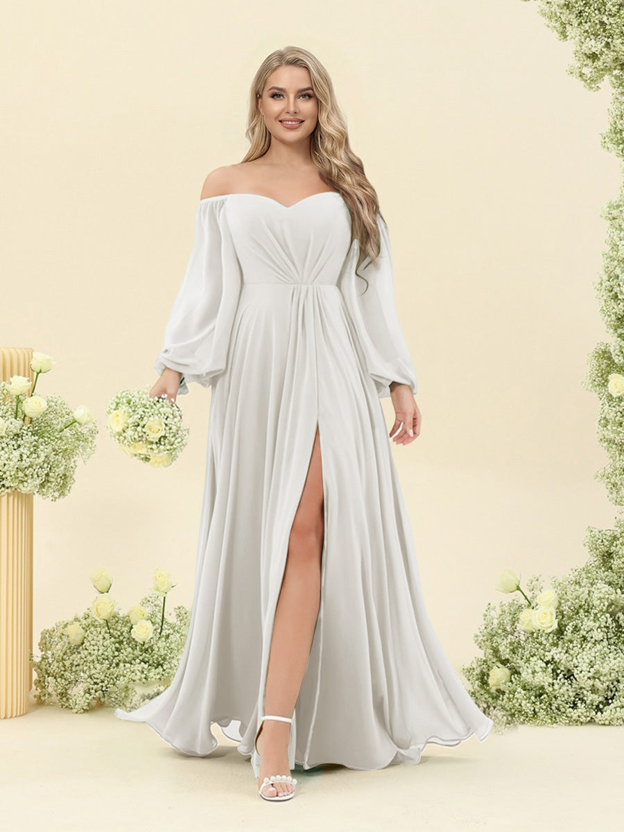 A-Line/Princess Sweetheart Floor-Length Long Plus Size Bridesmaid Dresses with Split Side &amp; Ruffles