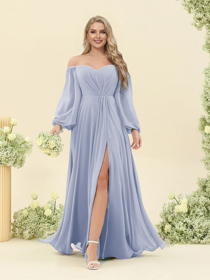 A-Line/Princess Sweetheart Floor-Length Long Plus Size Bridesmaid Dresses with Split Side &amp; Ruffles