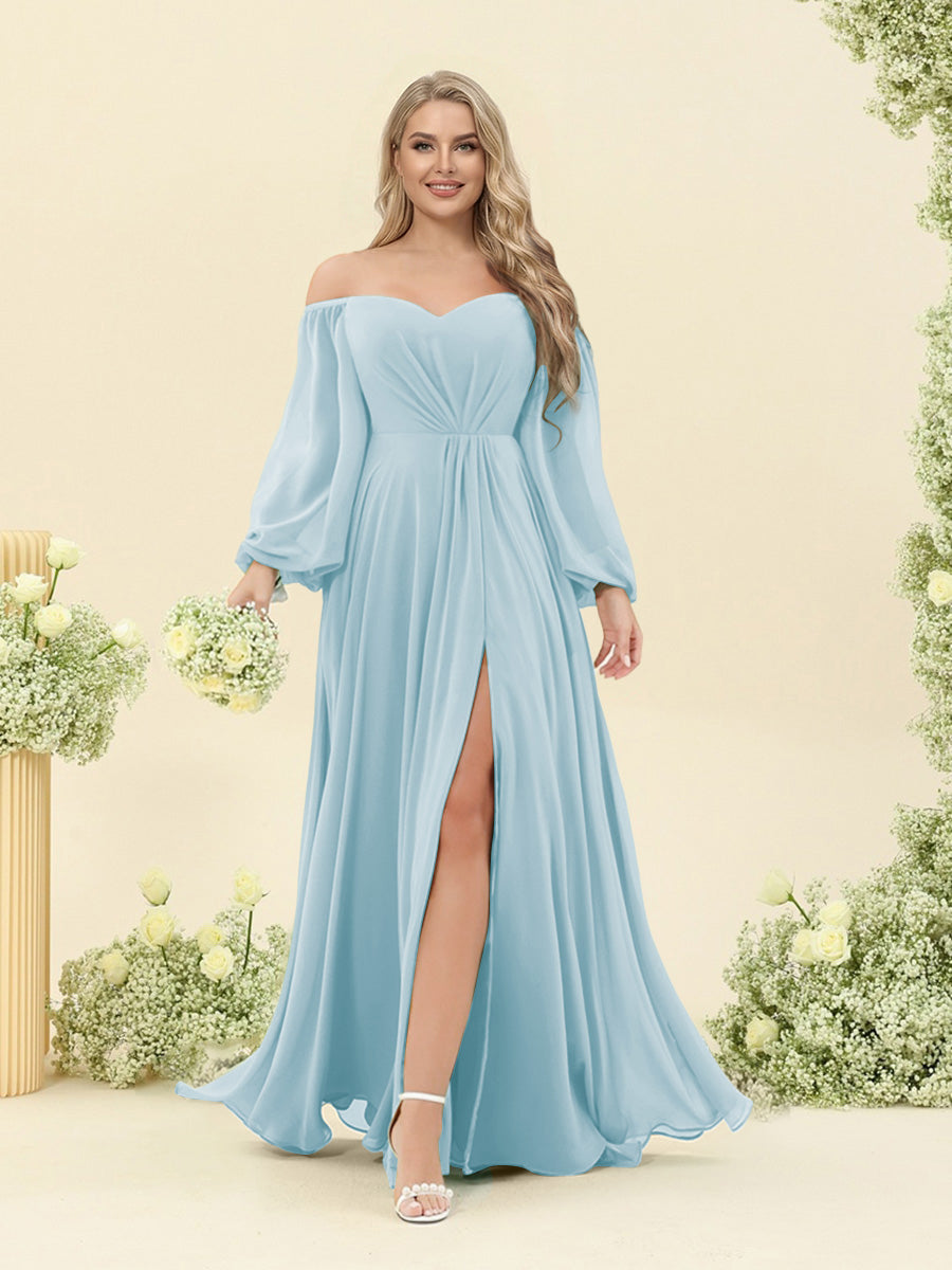 A-Line/Princess Sweetheart Floor-Length Long Plus Size Bridesmaid Dresses with Split Side &amp; Ruffles