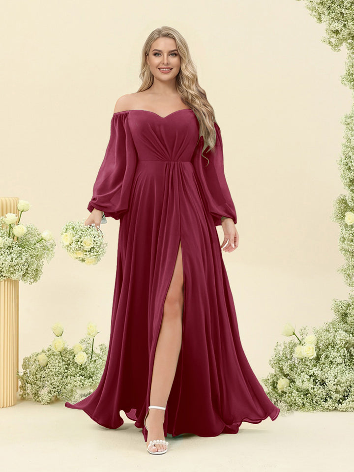 A-Line/Princess Sweetheart Floor-Length Long Plus Size Bridesmaid Dresses with Split Side &amp; Ruffles