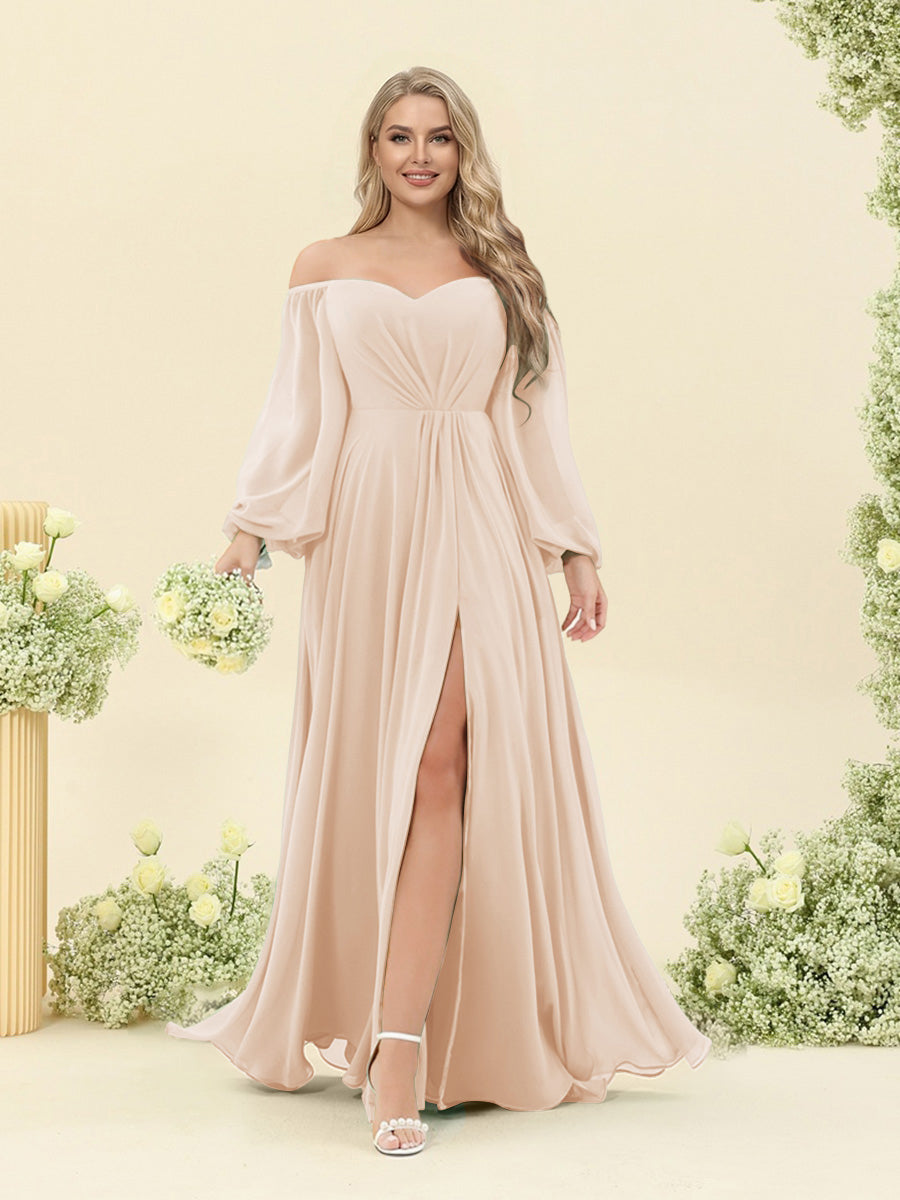 A-Line/Princess Sweetheart Floor-Length Long Plus Size Bridesmaid Dresses with Split Side &amp; Ruffles