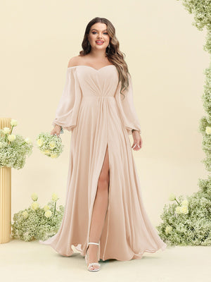 A-Line/Princess Sweetheart Floor-Length Long Plus Size Bridesmaid Dresses with Split Side & Ruffles