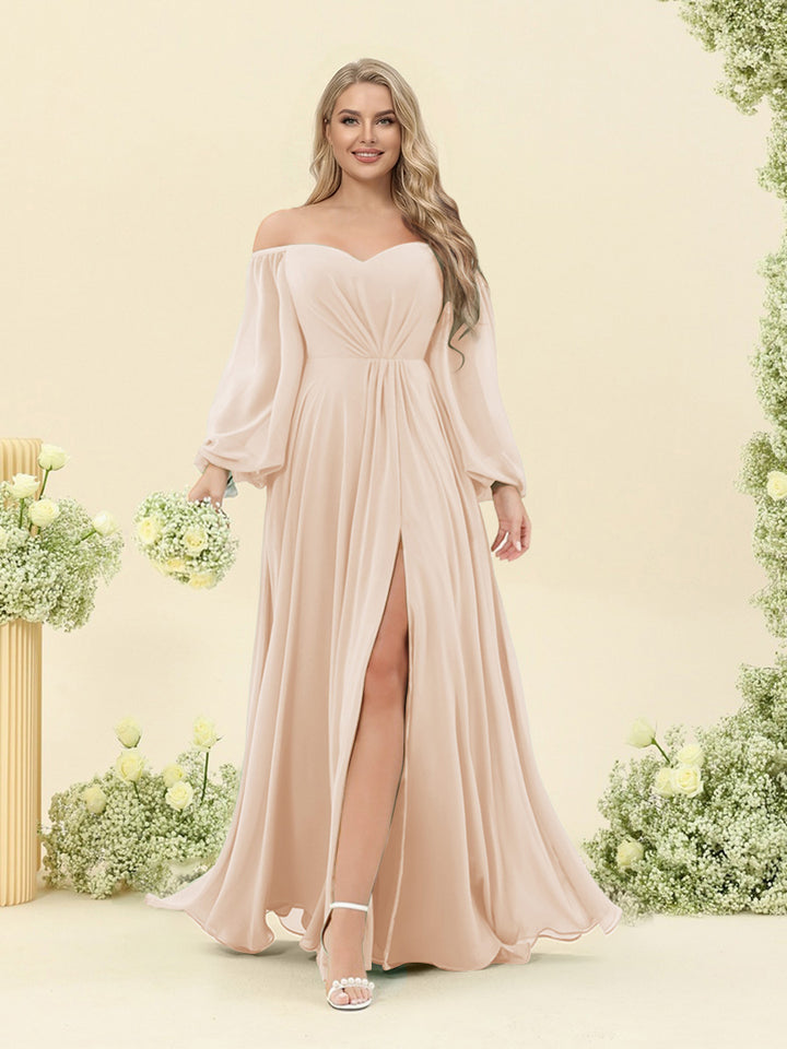 A-Line/Princess Sweetheart Floor-Length Long Plus Size Bridesmaid Dresses with Split Side &amp; Ruffles