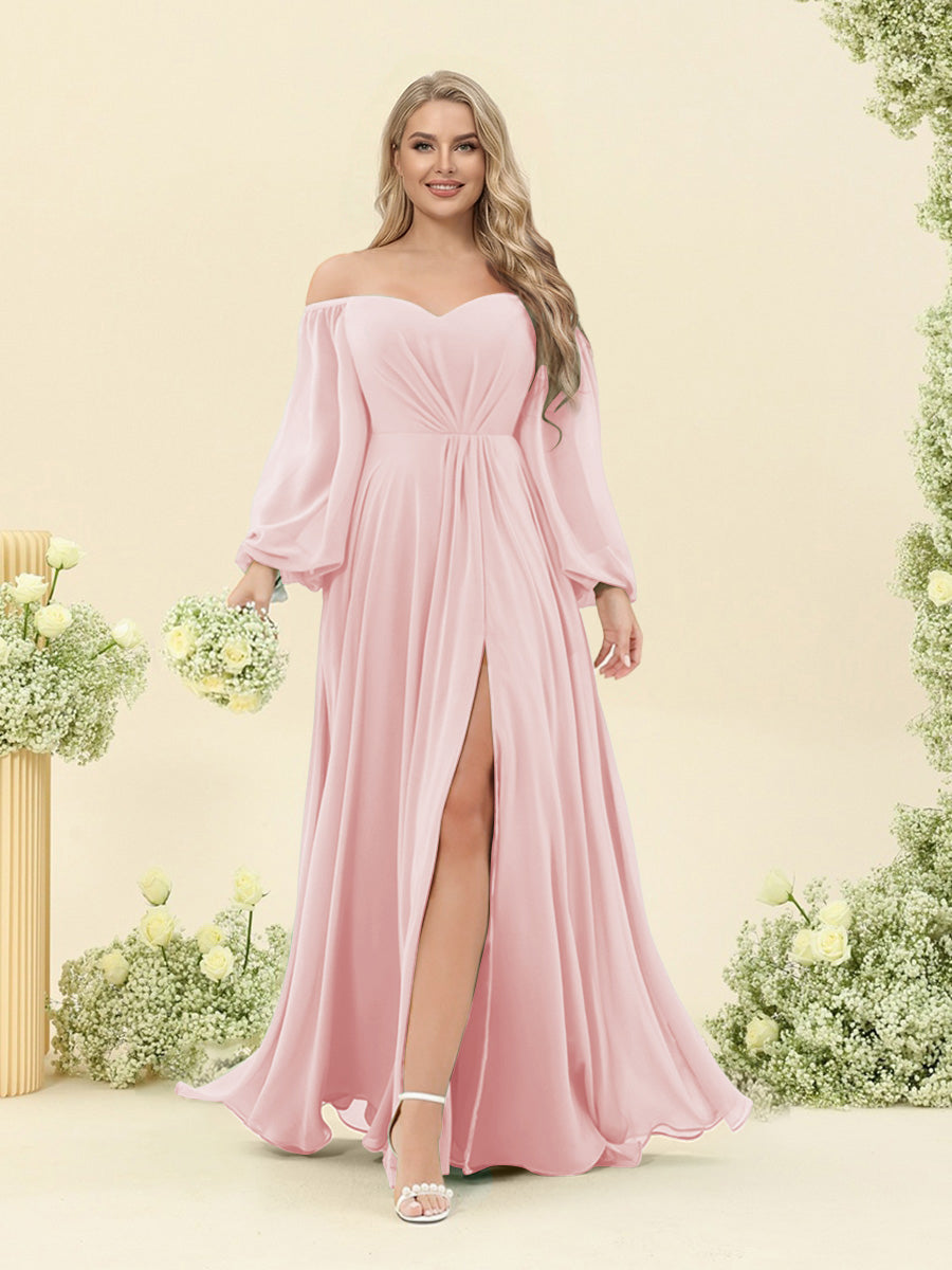 A-Line/Princess Sweetheart Floor-Length Long Plus Size Bridesmaid Dresses with Split Side &amp; Ruffles
